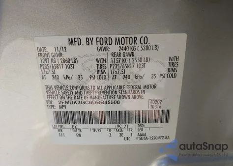 2013 Ford Edge Se из США, поврежденный, VIN 2FMDK3GC6DBB45508